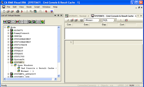 The expansion of the connected node in the Node window, shows that it is used in both Normal and Command Console modes.