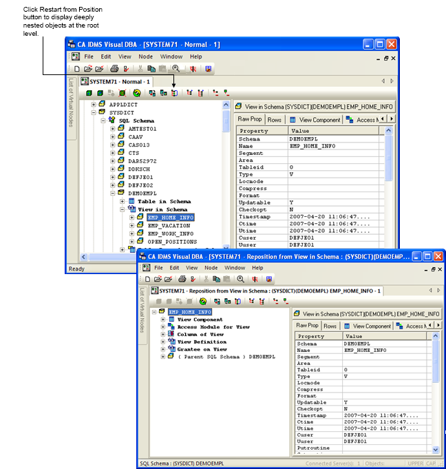 Displays any branch selected as the root branch.