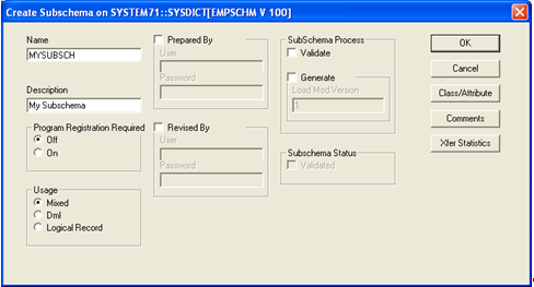 The Database Object Manager is refreshed with the name of the subschema.
