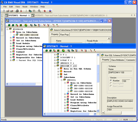 Displays information after area is copied to subschema.