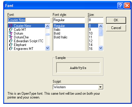 Font button used in the Command Console