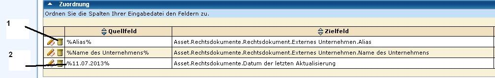 Diese Grafik veranschaulicht den Unterschied zwischen den Spaltenüberschriften der Quelldatendatei und den hartcodierten Werten.