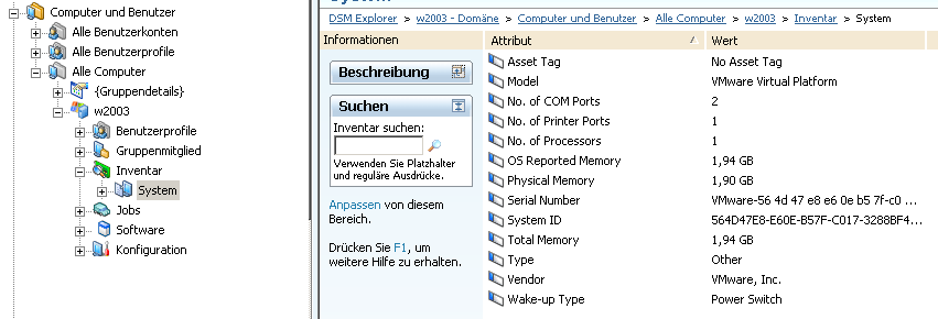 Screenshot mit Informationen zum Hardwareinventar