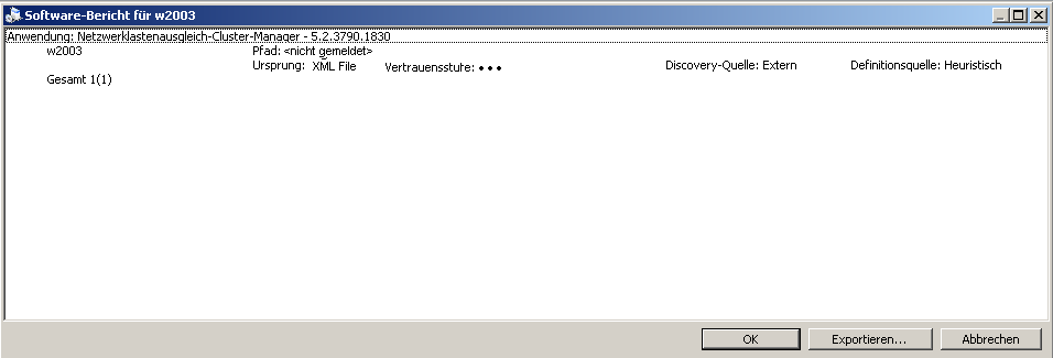 Screenshot, der den Ursprung und die Vertrauensstufe des Software-Inventars anzeigt