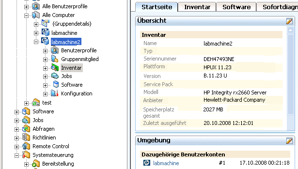 Screenshot, der die Beziehung zwischen dazugehörigen Computern anzeigt