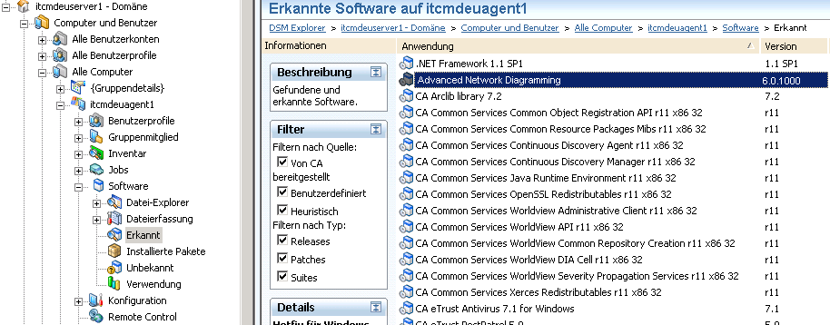 Screenshot des Abschnitts einer Software-Inventardatei