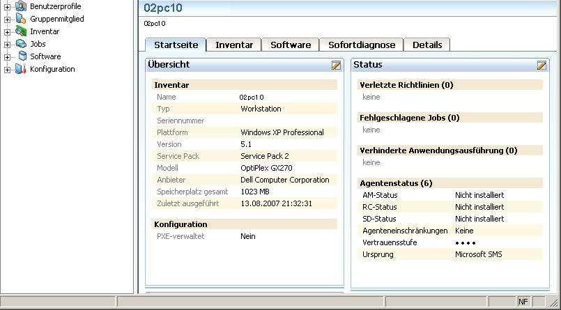 Screenshot des Abschnitts "Agentenstatus" für SMS Converter-Daten
