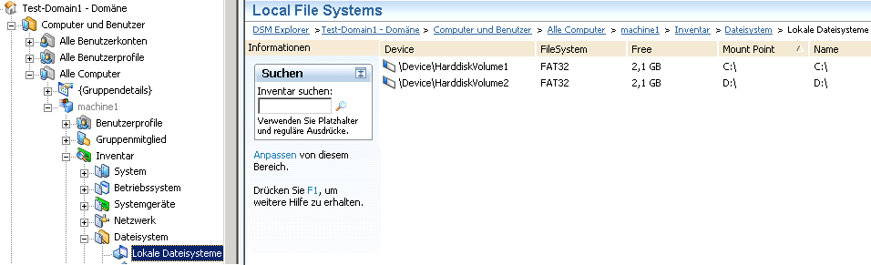 Screenshot mit Informationen zum Hardwareinventar (Asset Collector)