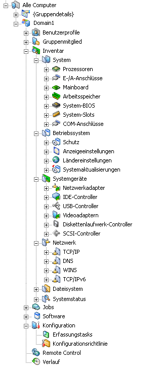 Screenshot des Basis-Hardware-Inventars bei Verwendung des Basis-Hardwareinventars