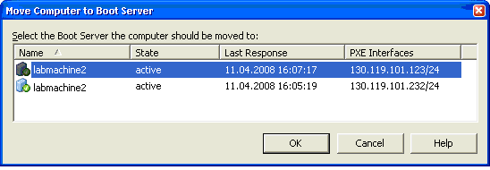 Move Computer to Boot Server dialog