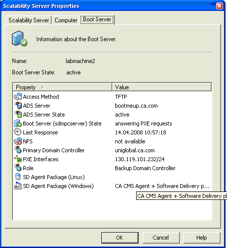 Boot Server Properties Tab in the Scalability Server Properties dialog