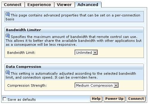 Connection Settings Dialog, Advanced Tab