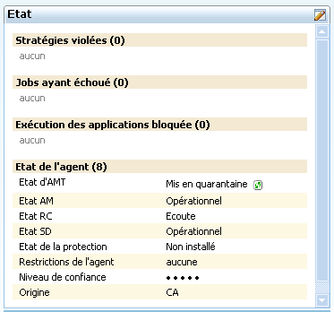 Capture d'écran indiquant les informations relatives à l'état d'Intel AMT (section Etat)