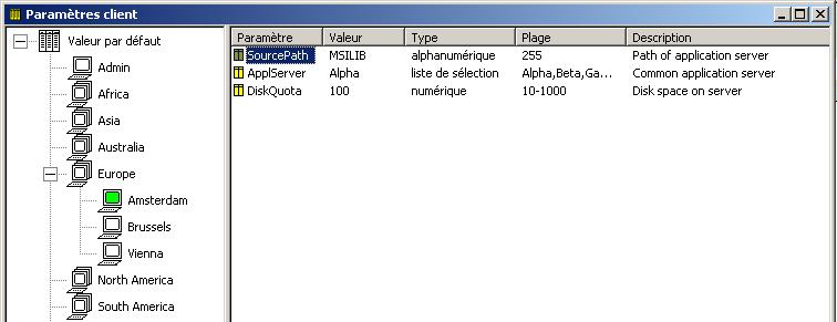 Capture d'écran d'un exemple de fenêtre Paramètres du client