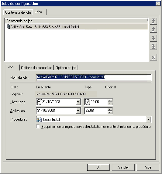 Capture d'écran illustrant la boîte de dialogue de création de conteneurs de job lors de la configuration des jobs