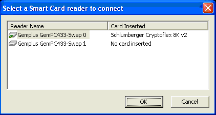 ［Smart Card リーダを選択します］ダイアログ ボックス