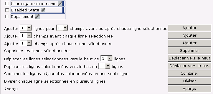 Contrôles permettant de déplacer les champs dans une fenêtre Profil