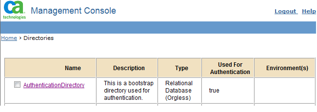 Immagine di AuthenticationDirectory nella console di gestione