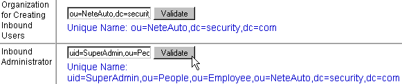 La schermata Inbound-Admin (Amministratore in entrata) mostra il pulsante di convalida per confermare l'ID utente.