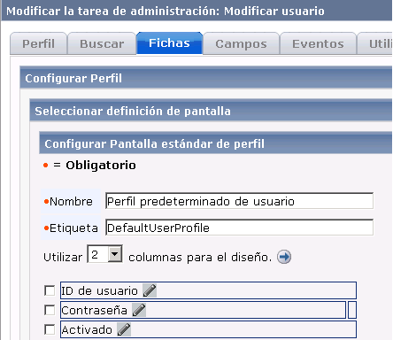 Pantalla que muestra campos necesarios para modificar tareas de usuario administrador y otras fichas relacionadas