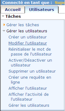 Onglet Utilisateurs avec liste des tâches