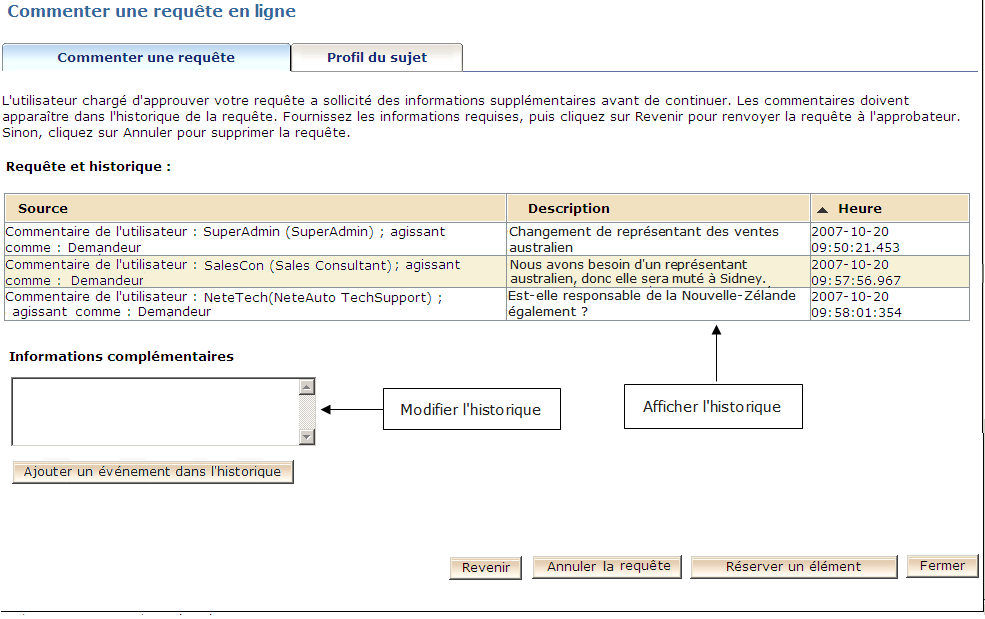 Contrôles de l'historique