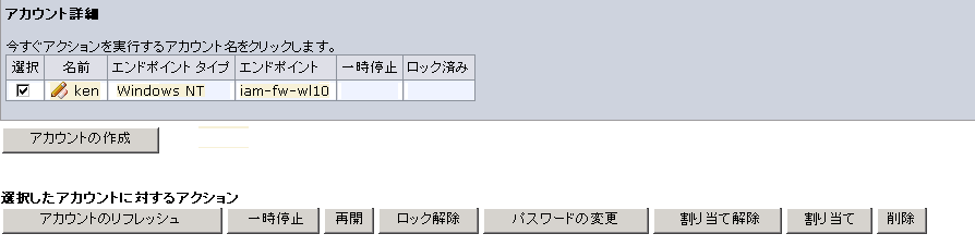 ユーザを表示するか変更するアカウントのリスト