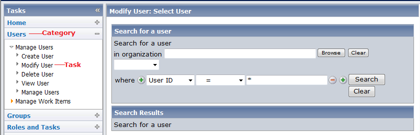Tela mostrando categorias e tarefas