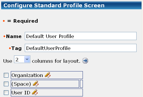 Screen showing the fields required to configure a standard profile