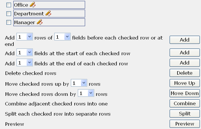 Controls for moving fields in a Profile screen