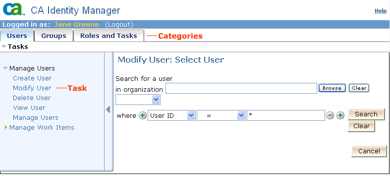 Example of task-based navigation