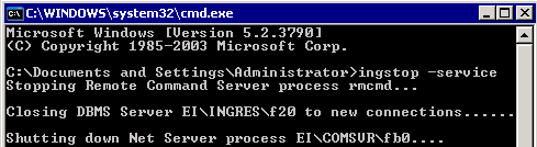 The command window shows the output from the ingstop command.