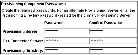 The user enters provisioning component passwords.