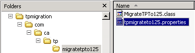 The user selects the tipmigrateto125.properties file.