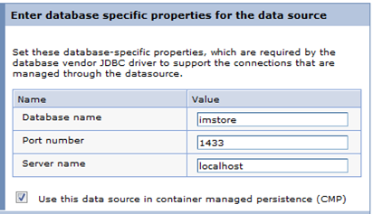 The user enter the database name, port number, and server name