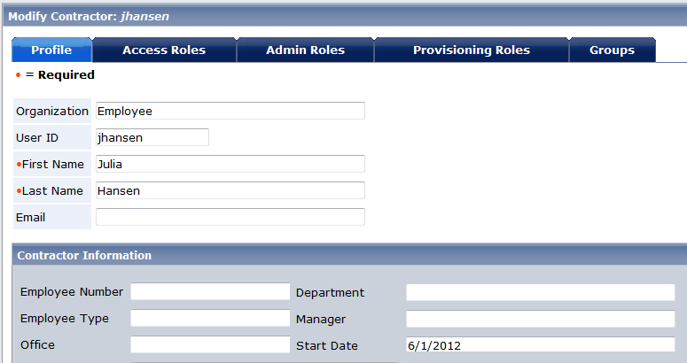 Screen showing Image of a page separator in the Modify Contractor task