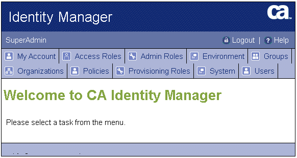 Identity Manager User Console in horizontal