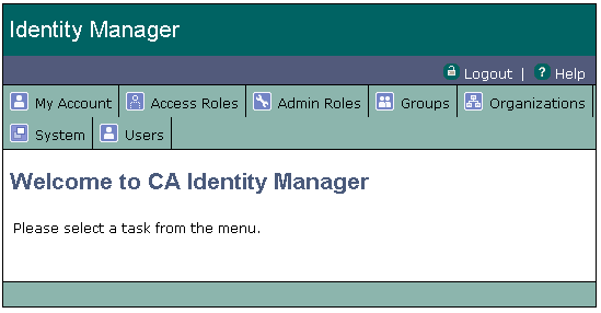 Identity Manager User Console in Horizontal2 screen