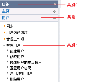 演示用户控制台中不同类别级别的屏幕