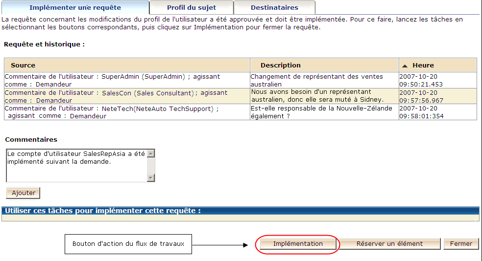 Boutons d'action du flux de travaux dans la tâche d'approbation