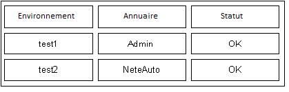 Illustre la page de statut de l'environnement Identity Manager et de l'annuaire.