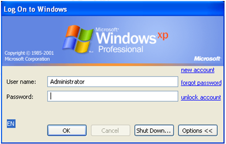 A tela mostra uma Janela de logon