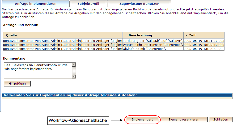 Workflow-Aktionsschaltfläche in Genehmigungsaufgabe