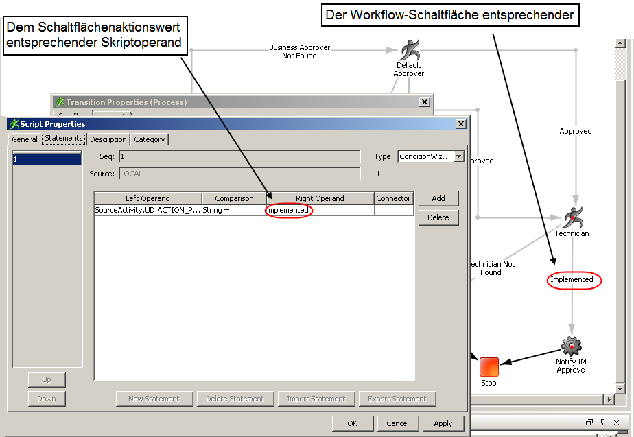 Schaltflächenkonfiguration im Transitionsknoten