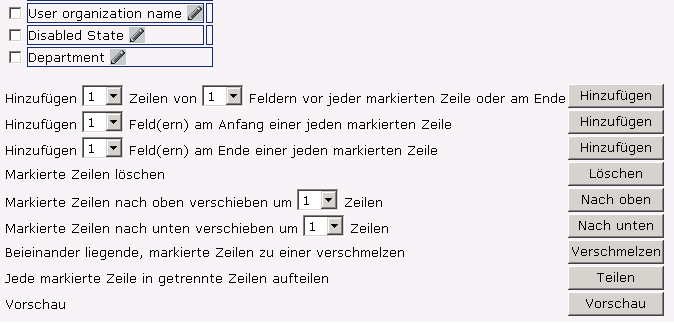 Steuerelemente zum Verschieben von Feldern in einem Profilfenster