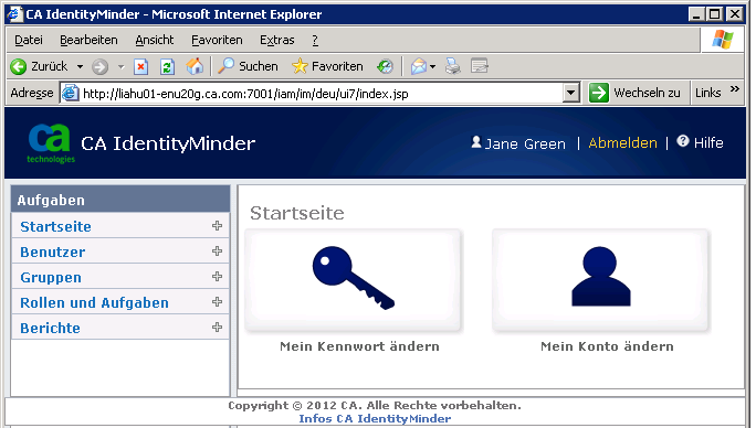 Beispiel-Benutzerkonsole für einen Benutzer mit der Benutzermanager-Rolle