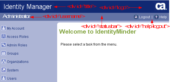 La pantalla muestra los marcadores <div id> en el archivo head.jsp.