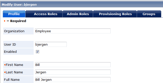 Tela mostrando as guias relacionadas com a tarefa Modificar usuário