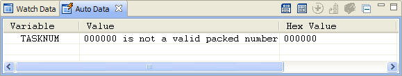 Auto Data view displays the current value of TASKNUM.