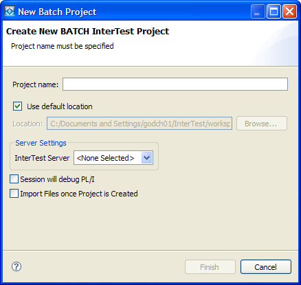 A dialog to create a new batch project